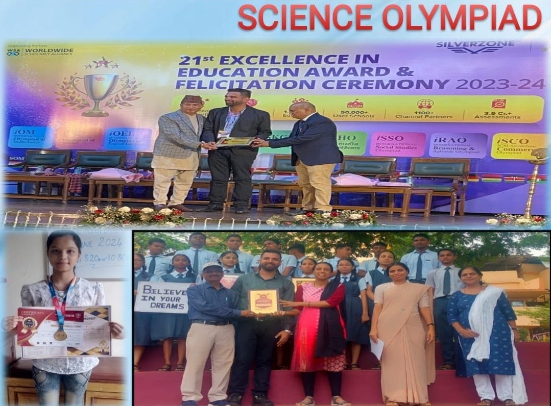 Holy Family Convent High School Igatpuri receiving Outstanding Academic Excellence Award at Silver Zone Olympiad Delhi